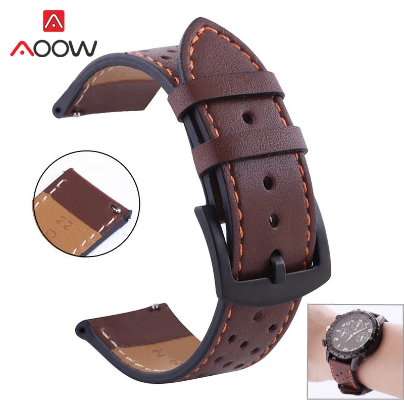 

Genuine Leather Strap Watchband 18mm 20mm 22mm 24mm for Samsung Galaxy Watch Active2 S2 S3 Huawei GT Amazfit Men Band Bracelet