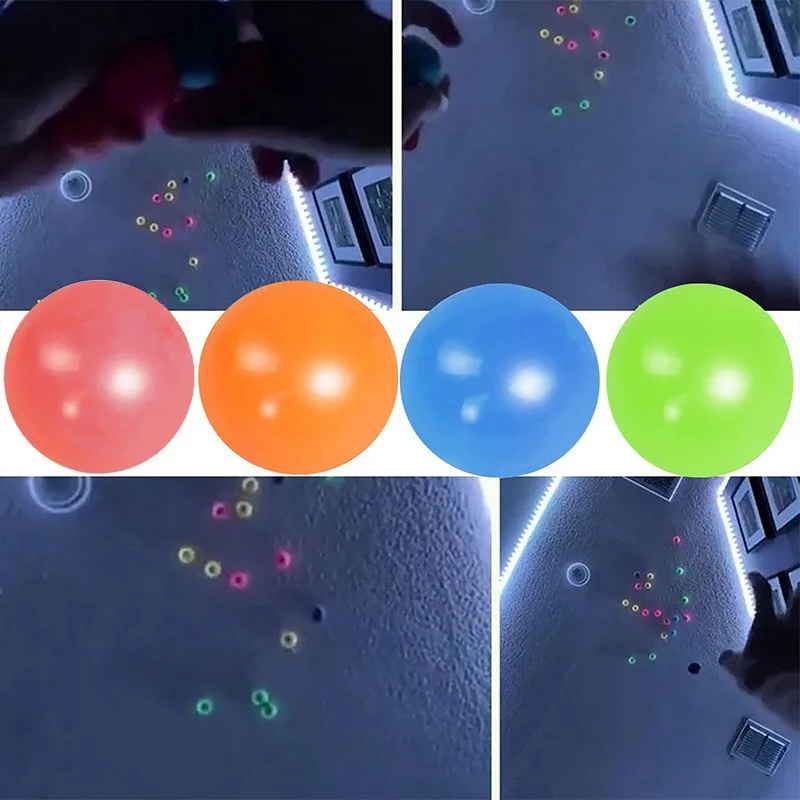 

Stick Wall Ball Catch Throw In The Dark Toys for Children Mini Luminous Stick Jump Wall Ball Games Sticky Squash