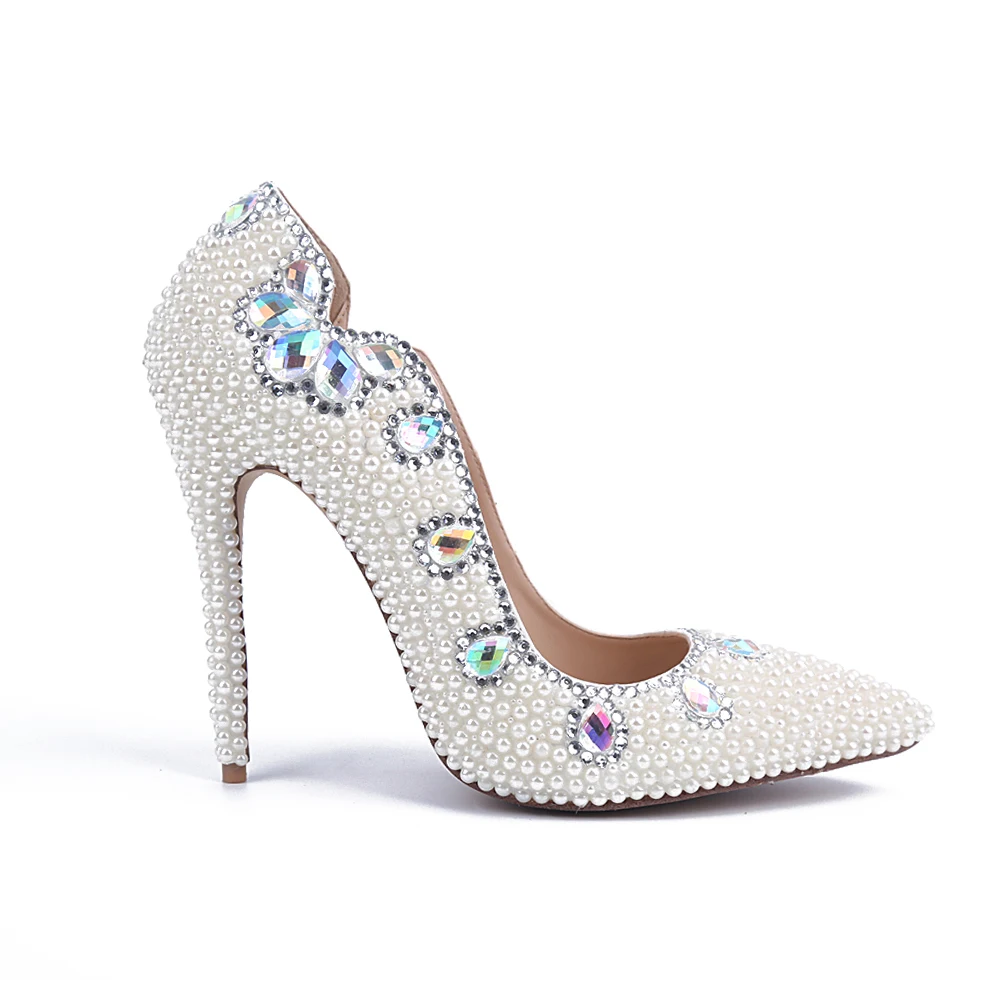 Туфли лодочки женские из натуральной кожи с жемчугом и кристаллами|Женские