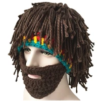novelty hat winter handmade wig beard hats crochet mustache knit halloween funny party caps unisex wool tassel ski mask bonnet