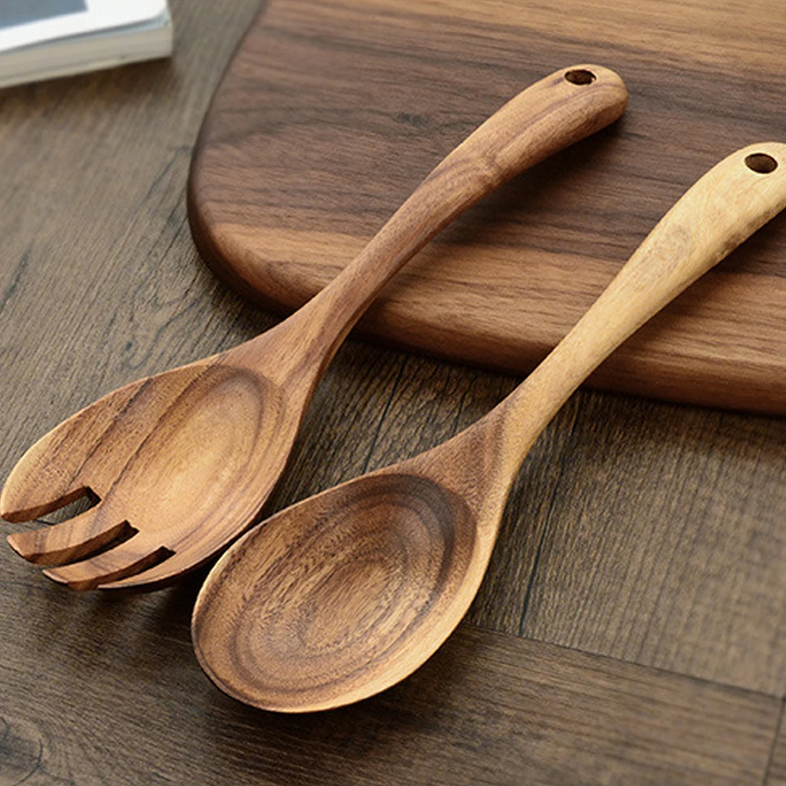 

2PCS Wooden Spoon Wooden Fork Kit Dinnerware Set Wooden Cutlery Set Tableware Set Kitchen Tools