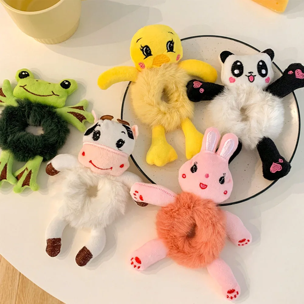 

1Pc New Hair Scrunchies, Furry Faux Rabbit Fur Hair Scrunchies Girls Hairs Tie Cute Plush Bear Ponytail Holster Elastic Hair Ban