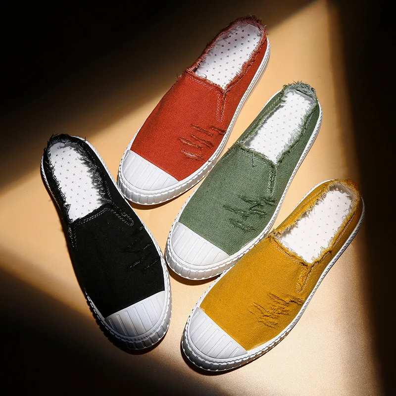 

2021 new half slippers canvas shoes slippers men slippers sandals breathable shoes