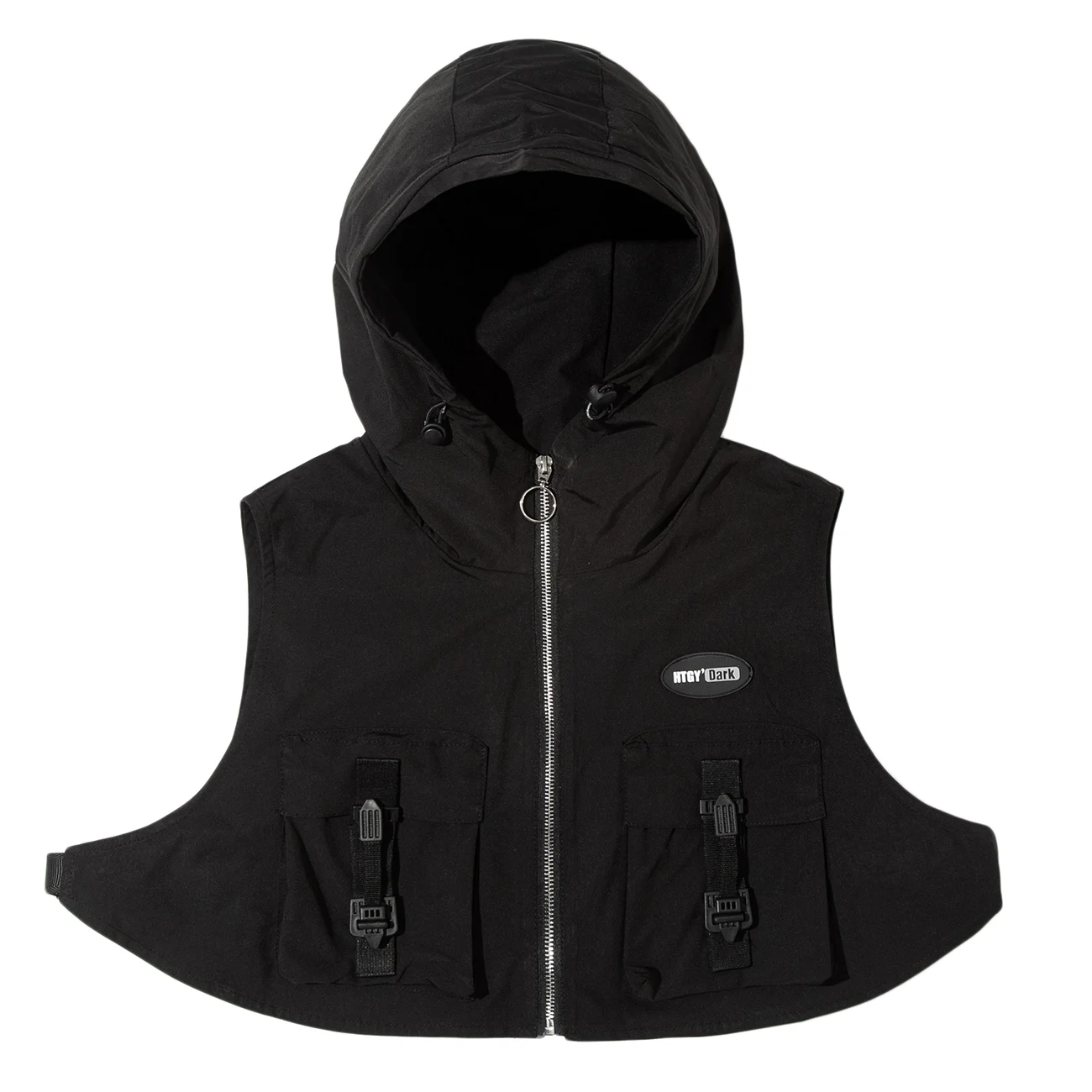 

Techwear Funtional Half Length Zipper Vests Men Hooded Jackets Coats Overalls Men Tactical Sleeveless Cargo Vests Streetwear Top