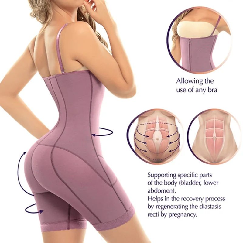 Flatten Abdomen Shaper Butt Lifter With Zipper Fajas Chest Support Postpartum High Compression Mid-Thigh Full Body Shaper