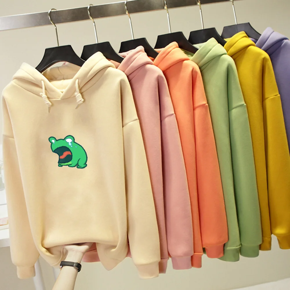 Thick Sweatshirt Women Hoodies Woman Harajuku Sad Frog Korean Ulzzang Hoodie Winter Cute Korean Ulzzang Clothes Women Sweetshirt