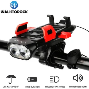 4 in 1 bicycle light front horn lights waterproof bike lantern bike front and rear light set phone support bike accessories free global shipping