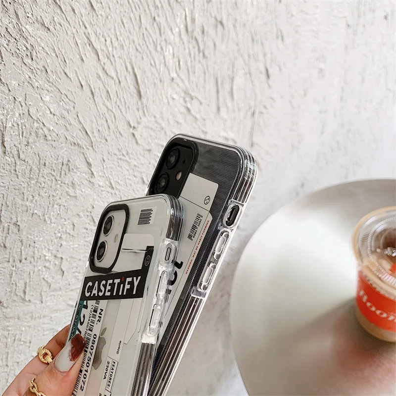 

Hot trend Luxury Stamp Letter Label Barcode case for iphone 12 11 Pro Max X XS XR MAX 7 8 plus soft clear fashion INS cute Cover