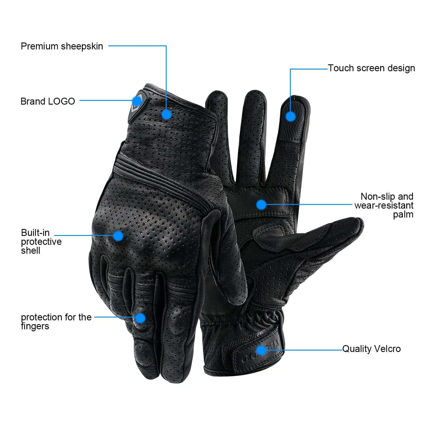 

Motorcycle riders equipped with breathable gloves for outdoor riding with perforated full finger sheepskin touch-screen gloves