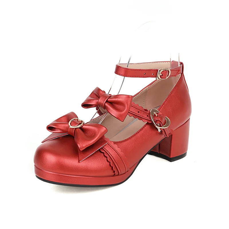 

5CM high heels Korean version cute sweet princess bow buckle shallow mouth platform high heels fashion large size women's shoes