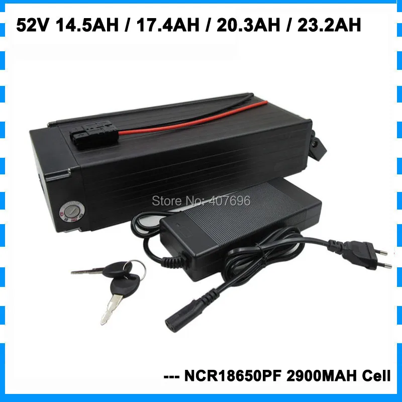 1500W 52V задняя часть электровелосипеда стойка батареи 52V 14.5AH 17.4AH 20.3AH 23.2AH литий-ионный аккумулятор с 29 PF ячейкой 30A BMS 2A зарядное устройство