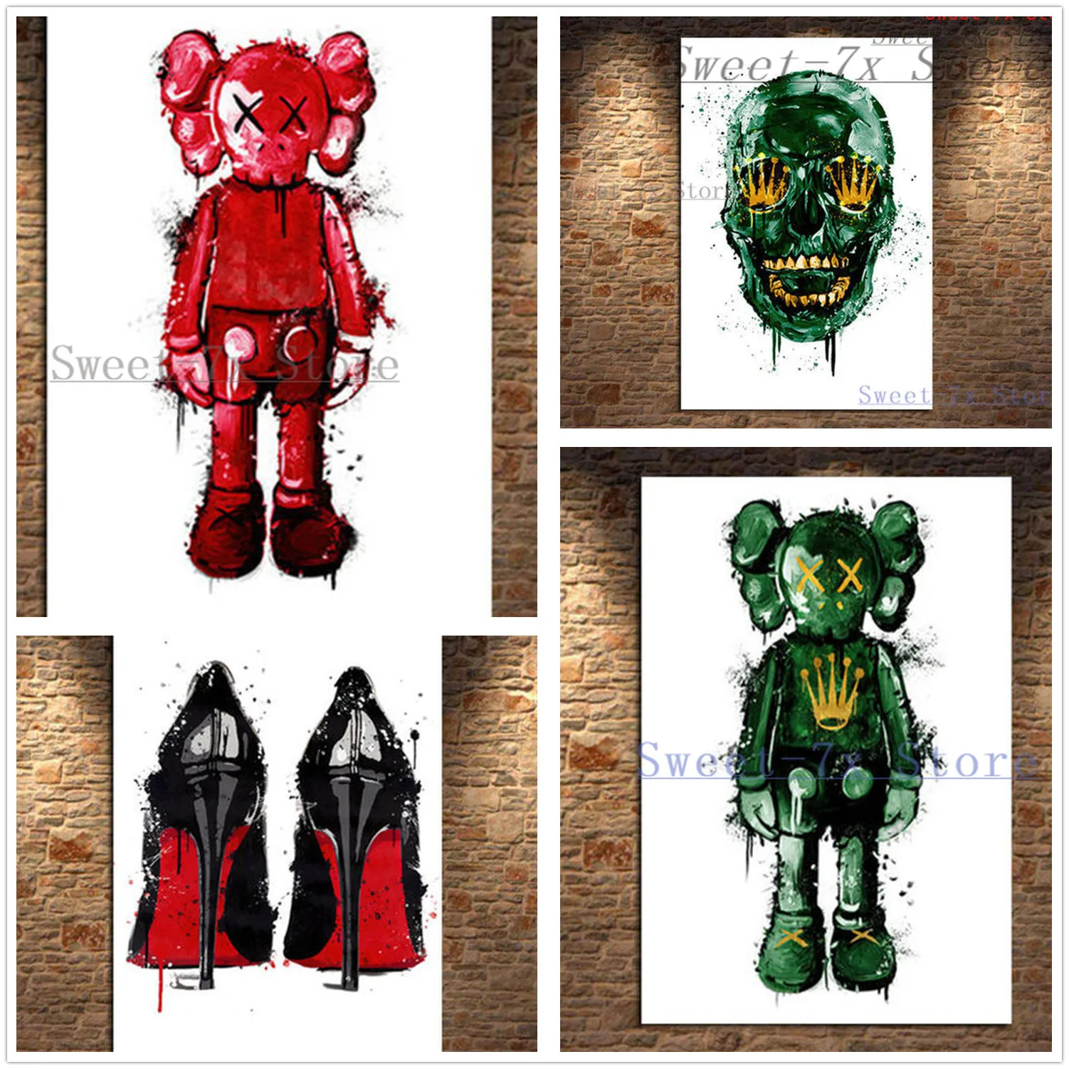 

Graffiti Abstract Green Skull Luxury Canvas Painting Art Nordic Posters and Prints Wall Pictures for Living Room Decor Frameless