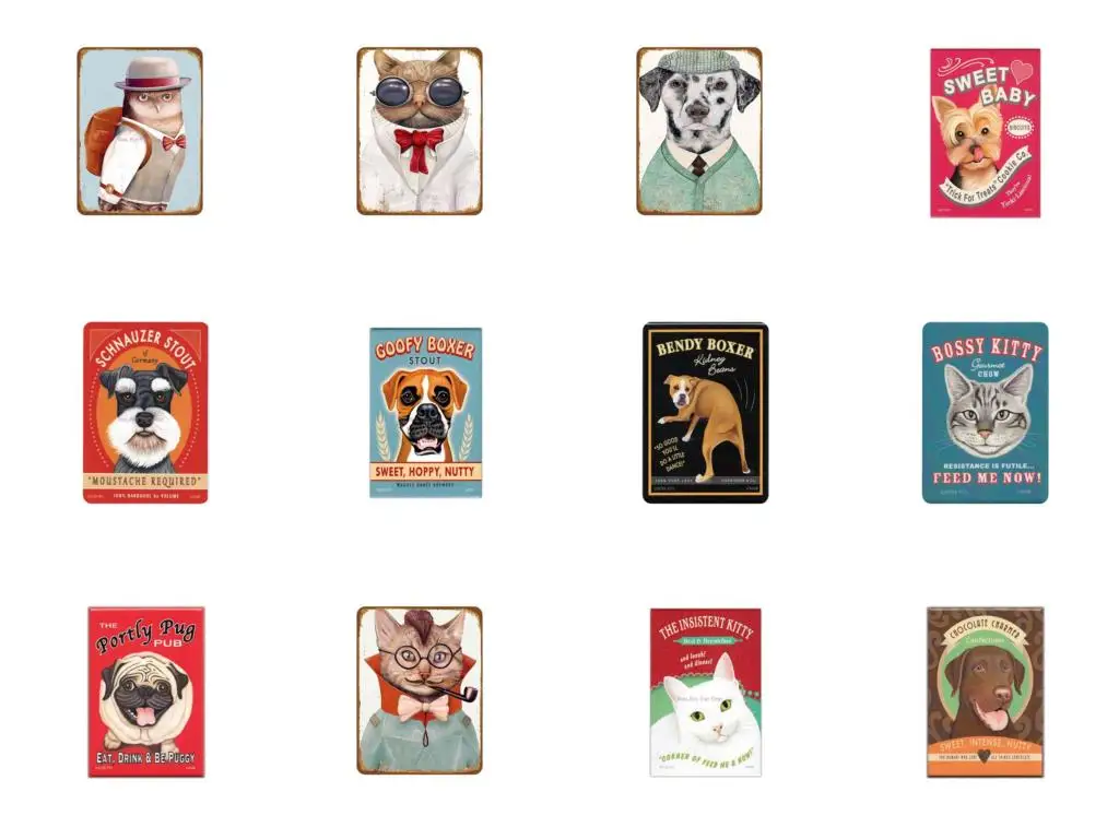

Shabby Metal Tin Signs Portly Pug Boxer Dog and cat Plate Club Metal Plaque Iron Painting Iron Home Wall Stickers Bar Art Poster