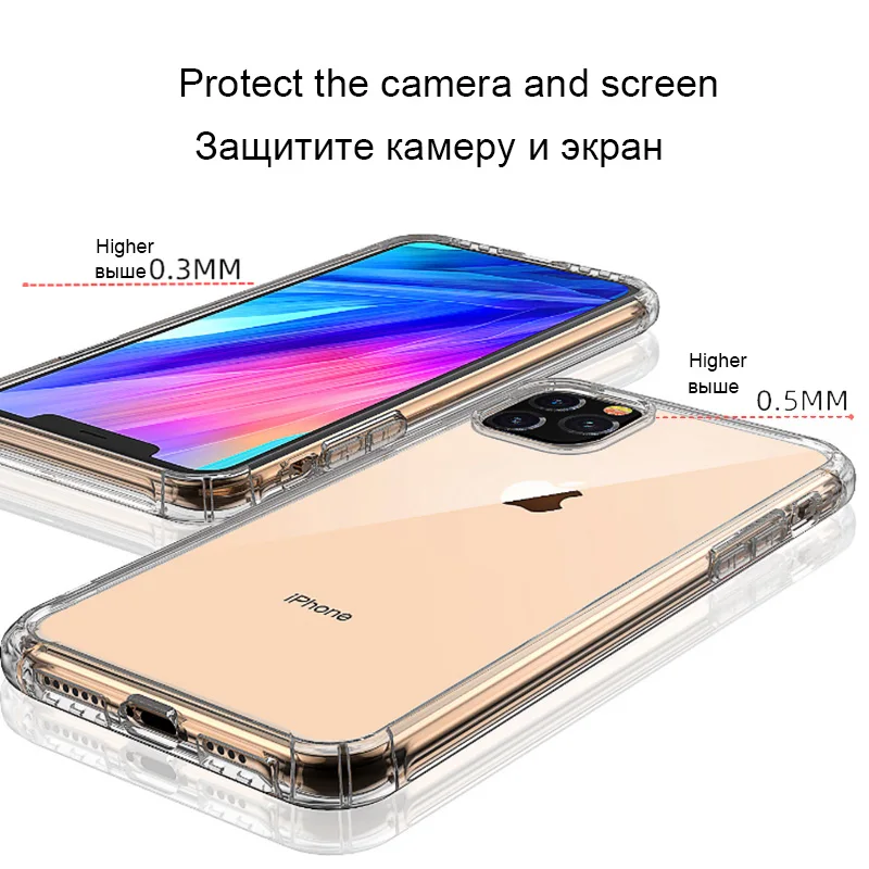 Противоударный силиконовый мягкий прозрачный чехол для iPhone 11 Pro X XR XS Max 5 6 S 5S 7 8 Plus