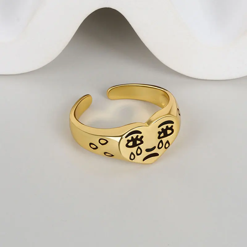 

Ring For Women Girls Crying Face Fashion Women Jewelry Vintage Gold Silver Color Punk Hip Hop Adjustable Boho Creative Rings NEW
