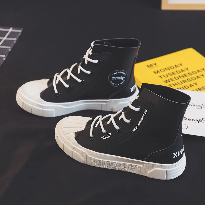 

2021 Spring New Women's Shoes With Versatile Leather Surface Leisure Fashion High Top Board Shoes