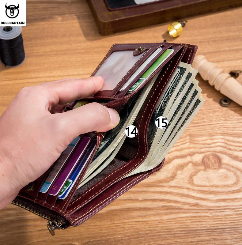 BULLCAPTAIN RFID мужской кошелек из натуральной кожи 3 раза короткий держатель для