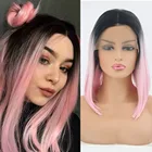 Парики QUINLUX из теплового волокна без клея, с эффектом омбре, розовые, короткие, привязанные вручную, для косплея, для шоу, для ежедневного использования, персиковые