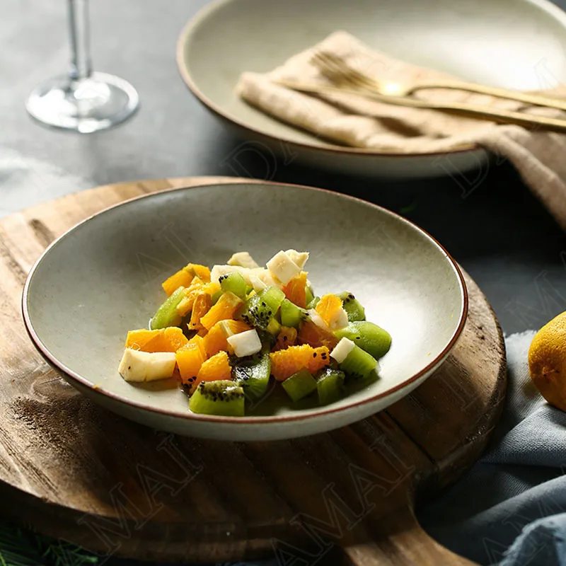 

Retro Ceramic Plates Dining Table Main Course Living Room Desktop Fruit Salad Plate Restaurant Serving Tray Kitchen Tableware