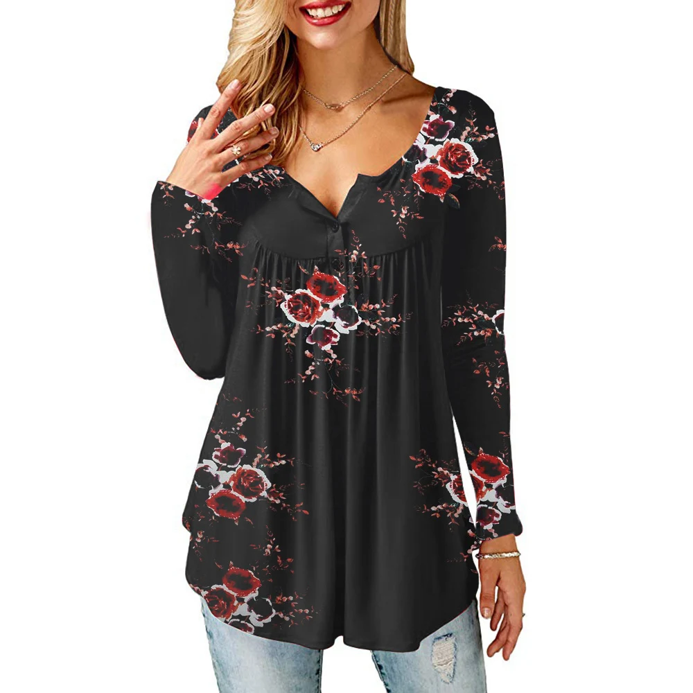 Floral Print Women Tops And Blouse Long Sleeve Flower Printed Shirts For Lady Ruffle Button Female Blouses Shirt D30 | Женская одежда