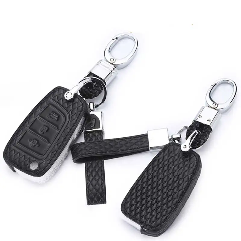 

Genuine Leather Car Key Case Cover Silicone for Hyundai Solaris 2016 2017 2018 Elantra 3 Buttons Folding Remote Key Shell