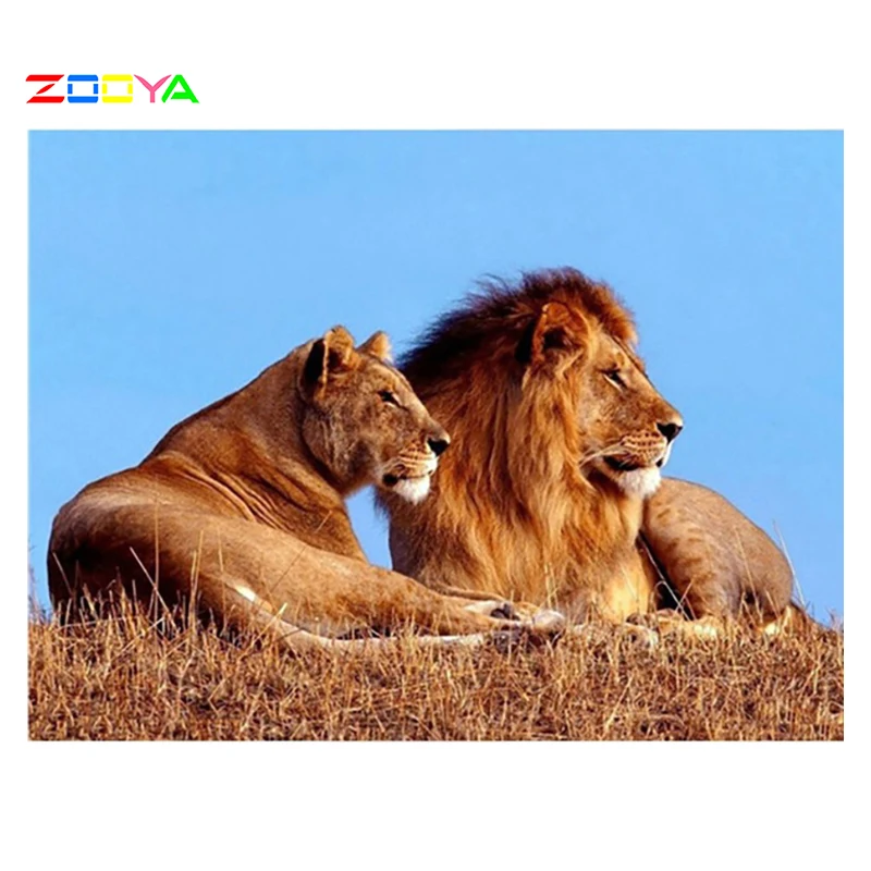 

ZOOYA Diamond Embroidery Cross Stitch Lion Diamond Painting Animal Square Rhinestone Mosaic Home Decoration Art Painting A12014