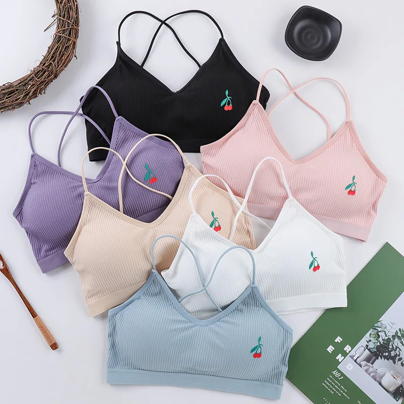 

Gobetter Women Sexy Lingerie Lace Bra Gilrs Cross-back Bralette Crop Top Padded Camis Intimates Female Vest Bra Brassiere