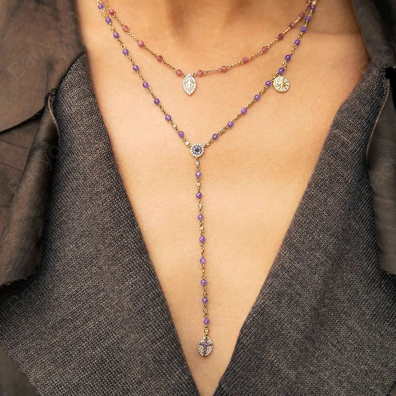 Baoyocn бренд розовое золото Цвет 925 стерлингового серебра фиолетовый бисер