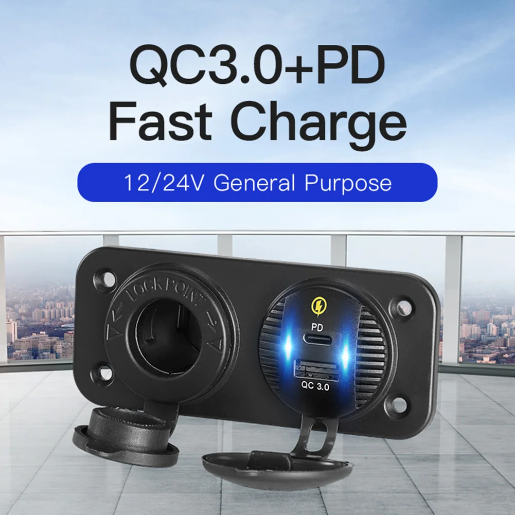 

Автомобильное зарядное устройство USB 12 В Тип C с панельным креплением QC3 PD для быстрой зарядки прикуривателя панель автомобиля RV универсальн...