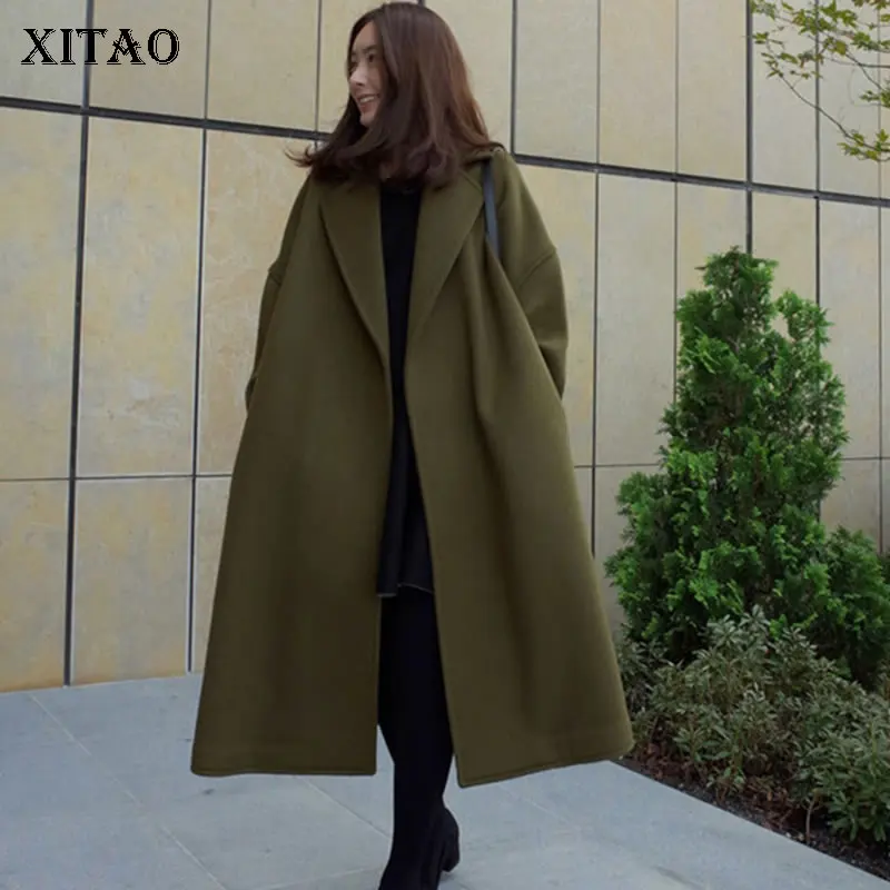 Женский винтажный кардиган XITAO длинный однотонный с отложным воротником и