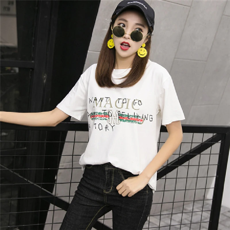 Женская футболка с короткими рукавами Повседневная белая графическим принтом и