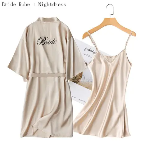 Комплект ночного белья из 2 предметов и банный халат для невесты, подружки невесты, свадебное платье, женское белье, ночное белье с поясом, ночная рубашка, свободное кимоно