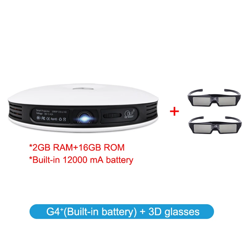 TouYinger G4 открытый 2D-3D Мини DLP проектор Android Full HD 4K видео wifi Bluetooth HDMI светодиодный портативный домашний кинотеатр проектор - Цвет: battery 2ps 3D gs