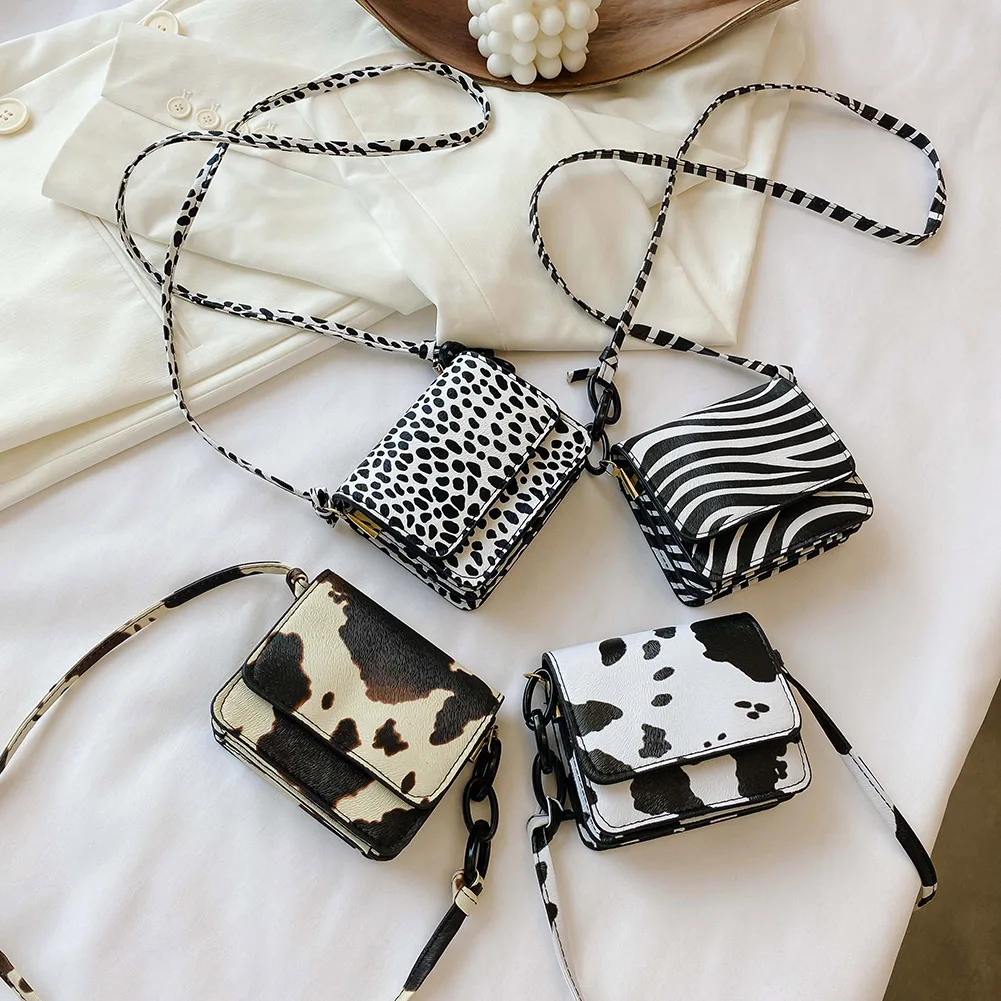 

Fashion Animal Cow Pattern Super Mini Women Shoulder Bags Acrylic Chain Casual Handbags Female PU Leather Crossbody Bags