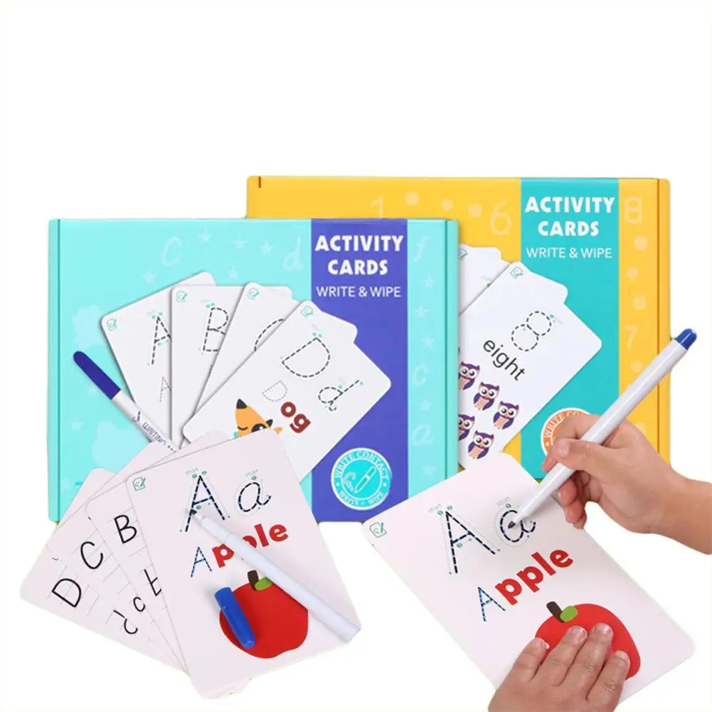 

Rewritable Alphabets Flash Cards Marker Sharpener Kit Educational Children Toy Color Fruit Pairing Smooth Surface Flash Card Set