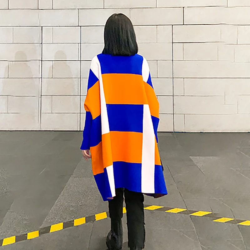 

Geometric Knitting Sweater Loose Fit Turtleneck Long Sleeve Women Pullovers New Fashion Tide Autumn Winter 2021 AF668