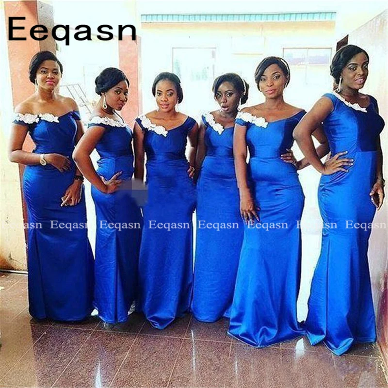 Платье с юбкой годе Королевского синего цвета платье подружки невесты белое