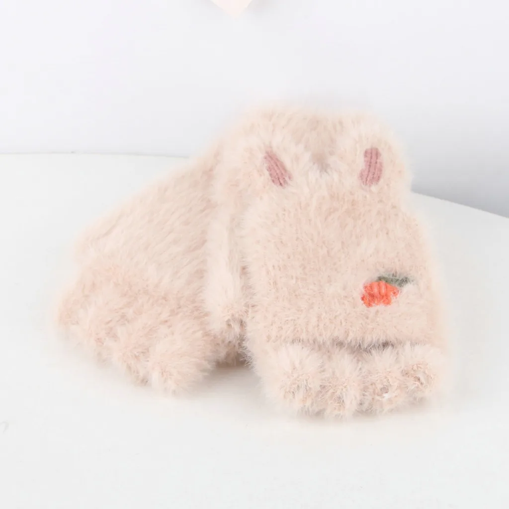 Детские зимние перчатки теплые детские из искусственного меха плюшевые с