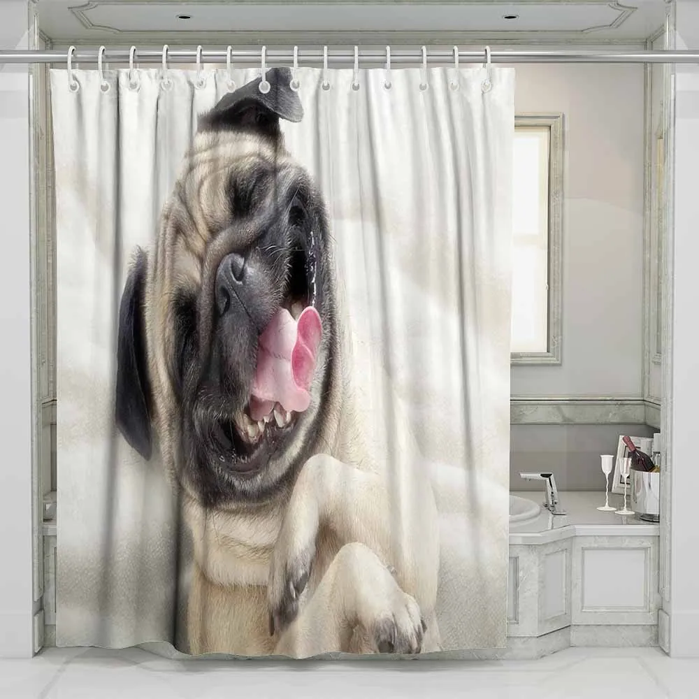 Мопса мультфильм ванная комната Декор занавески s с крючками для дома отеля 180x200