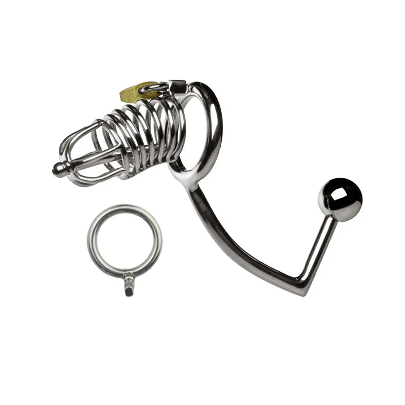 stainless steel male chastity dick cock cage with anal plug urethral catheter sound penis restraints bondage device XCXA160