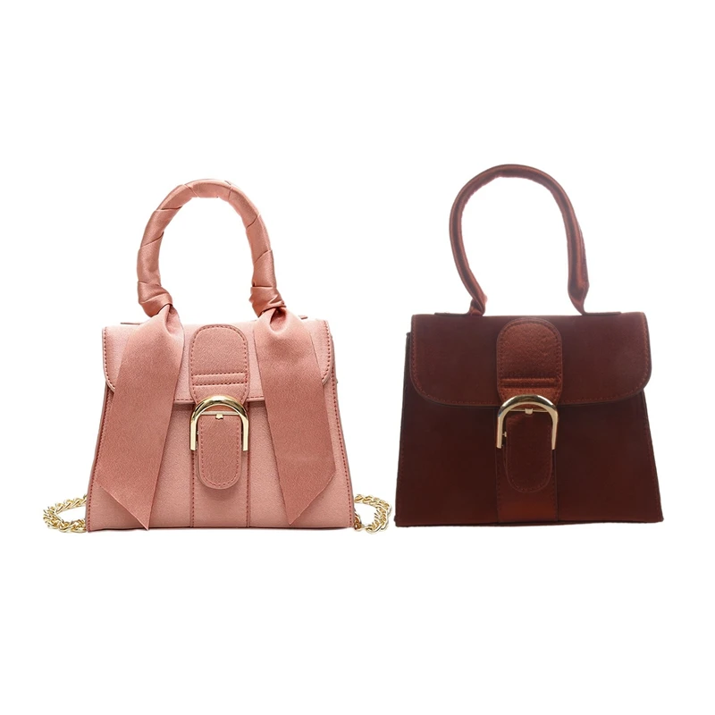 2 Pcs European Style Handbags Velvet Women Bag Bow Tie Sweet Lady Tote Chain Shoulder Satchel Pink &amp Brown | Багаж и сумки