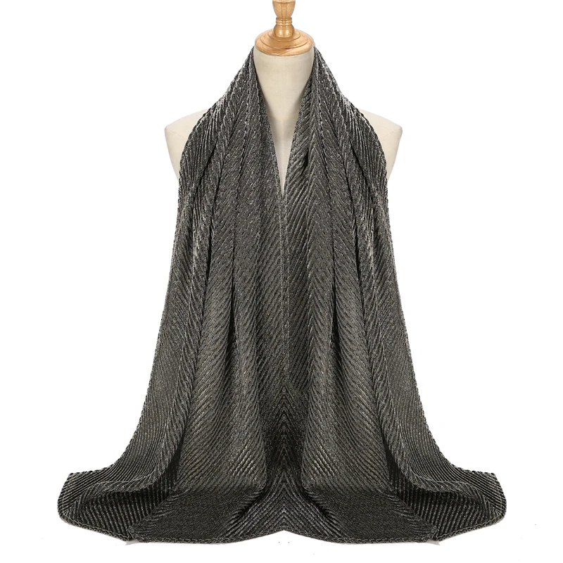 Блестящий шарф плиссированная Женская хиджаб мусульманская повязка на голову