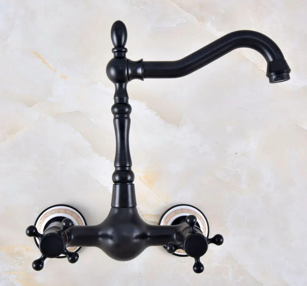 Black Oil Rubbed Bronze Bathroom Kitchen Sink Faucet Mixer Tap Swivel Spout Wall Mounted Two Handles mnf877 | Обустройство дома