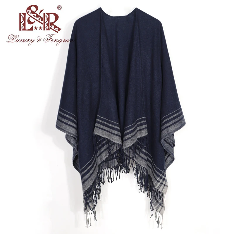 Cashmere Winter Warm Ponchos And Capes For Women Foulard Femme Shawls and Wraps Stripped Pashmina Female Bufanda Mujer