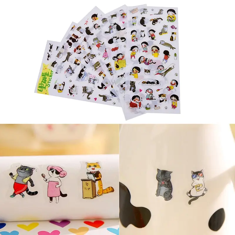 

6x Transparent Pvc Stickers Cute Cat Diary Photo Album Stickers
