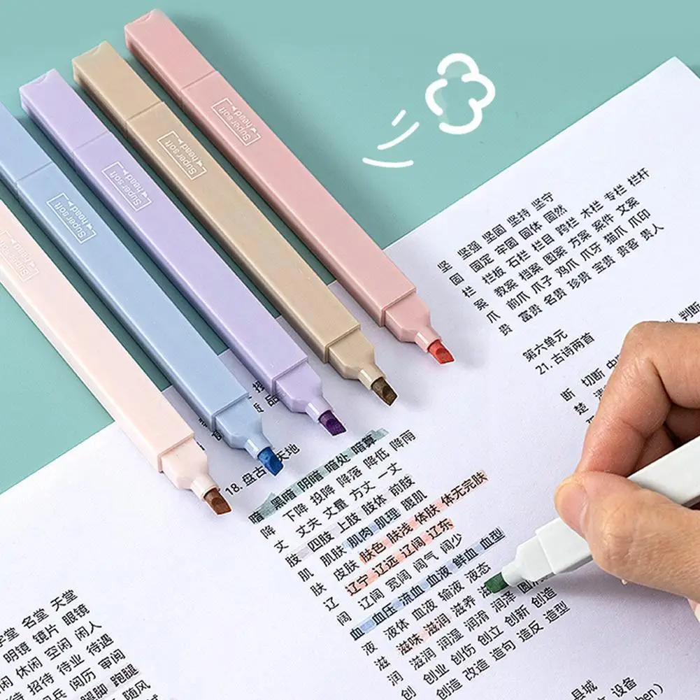 

6 Pcs/ste Double Tip Highlighter Pens Kawaii Candy Kawaii Set Markers Daily Color Supplies Stationery DIY Journal Student G Q7L3
