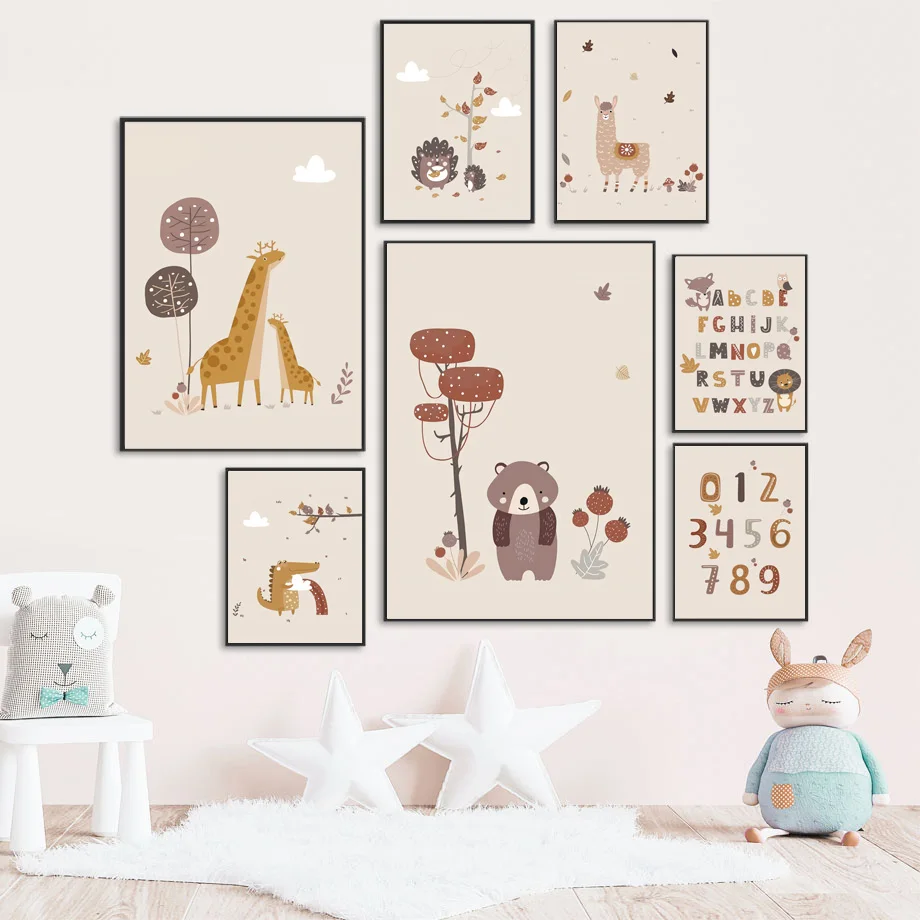 Жираф лама крокодил медведь Алфавит настенная живопись холст скандинавские