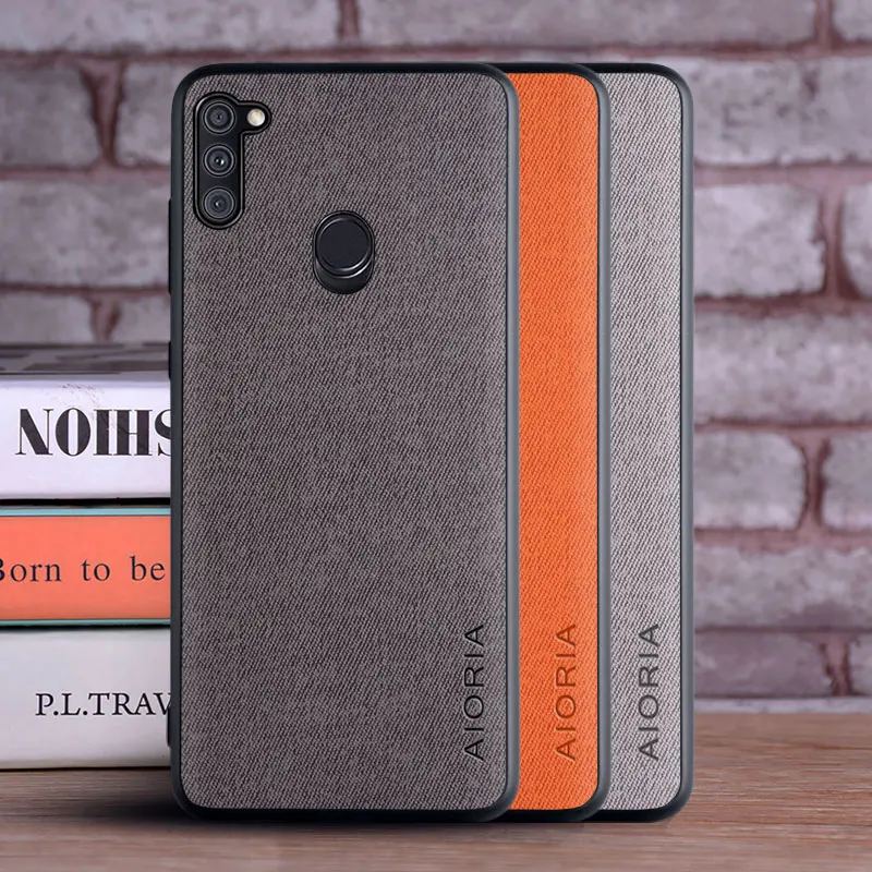 

For Samsung Galaxy A11 Case Cover Luxury Textile Leather Skin Soft TPU Edge Hard PC Back Cover For Samsung A11 M11 Phone Coque