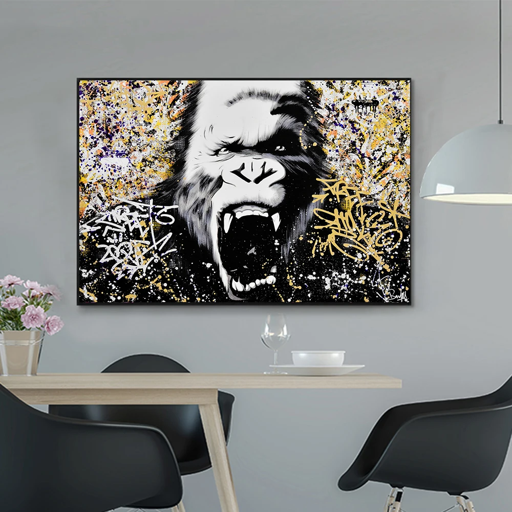 

Gorilla Graffiti Wall Art Canvas Painting Abstract Animals Street Posters And Prints Wall Pictures for Living Room Home Decor