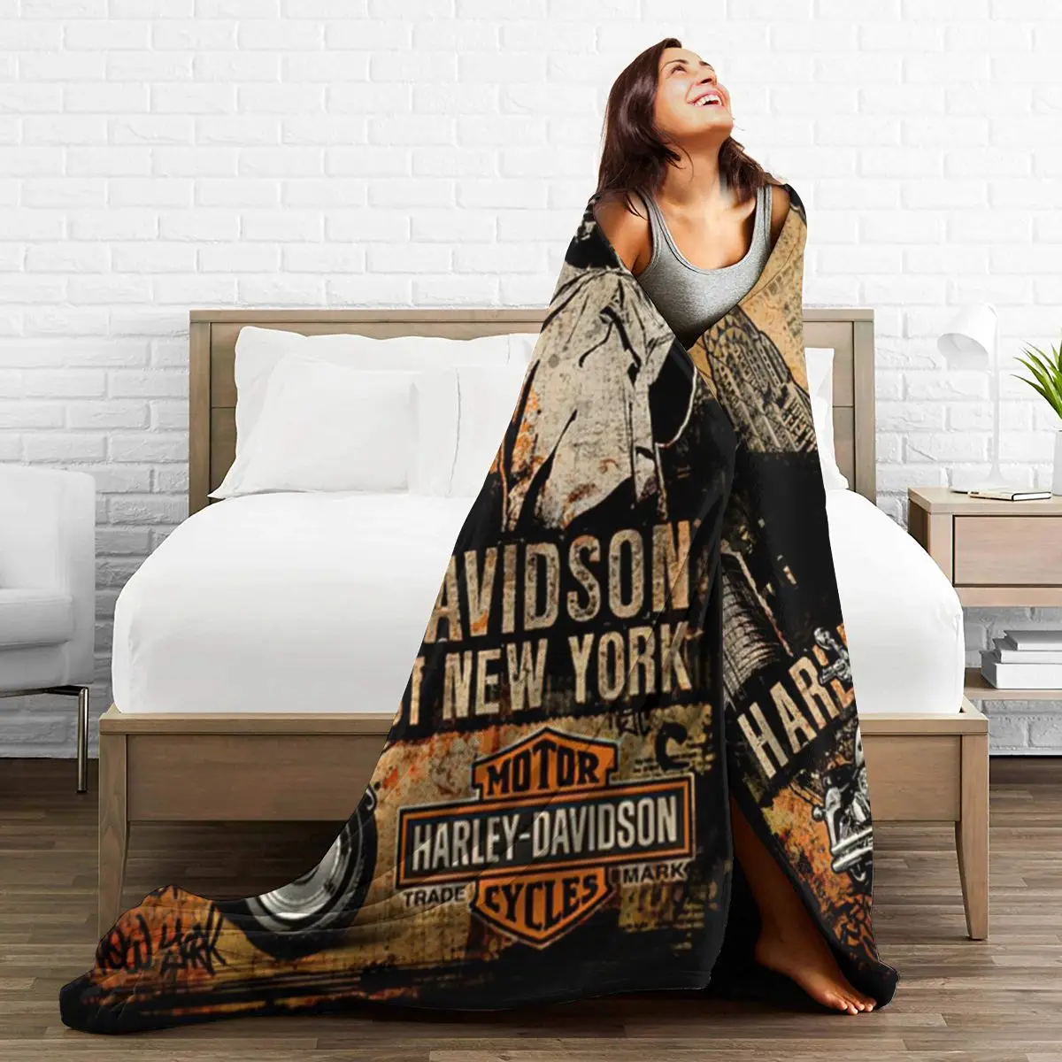 

Harley--Davidson 3DCartoon Blanket Warm Super Soft Flannel Office Nap Bedspread Sofa Bedding plaid colchas para cama 348646775